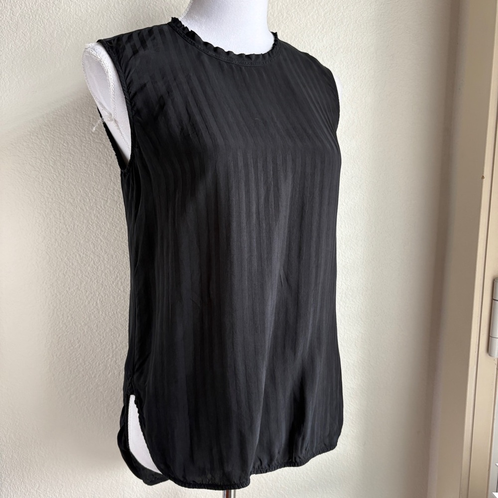 Raquel Allegra Black Contrast Stripe Button Back Cupro Tank Blouse Sz 1 (M)